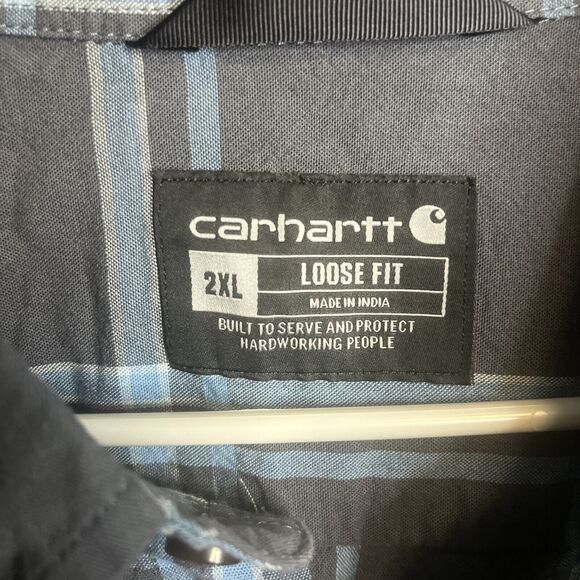 Carhartt Plaid Loose Fit Button Down Blue Workwear Long Sleeve Outdoors 2XL - Picture 4 of 8